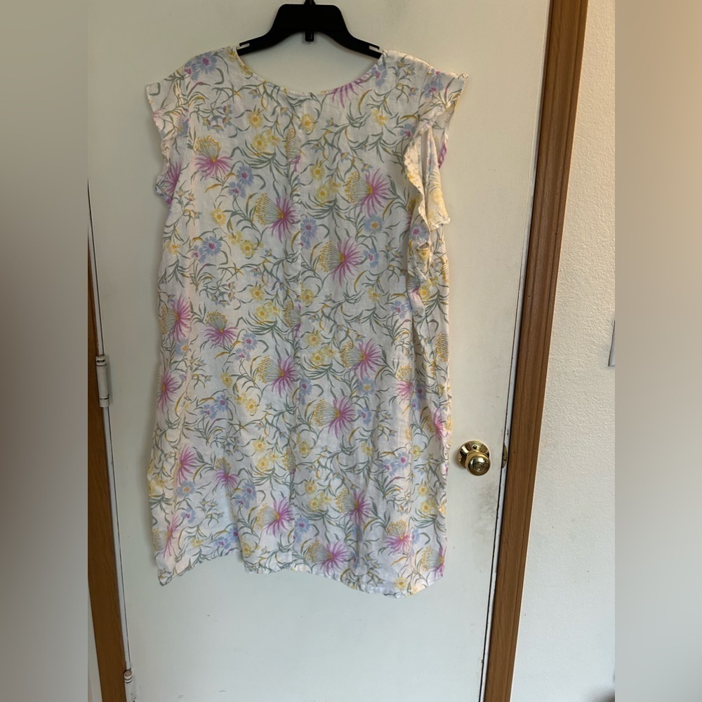 Joie 3X 100% Linen white and floral flutter sleeve shift dress
